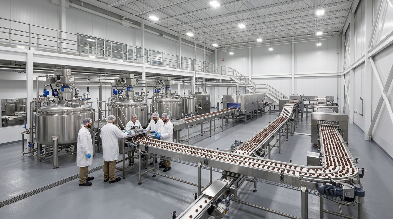 High-standard automated food manufacturing facility and confectionery processing lines
