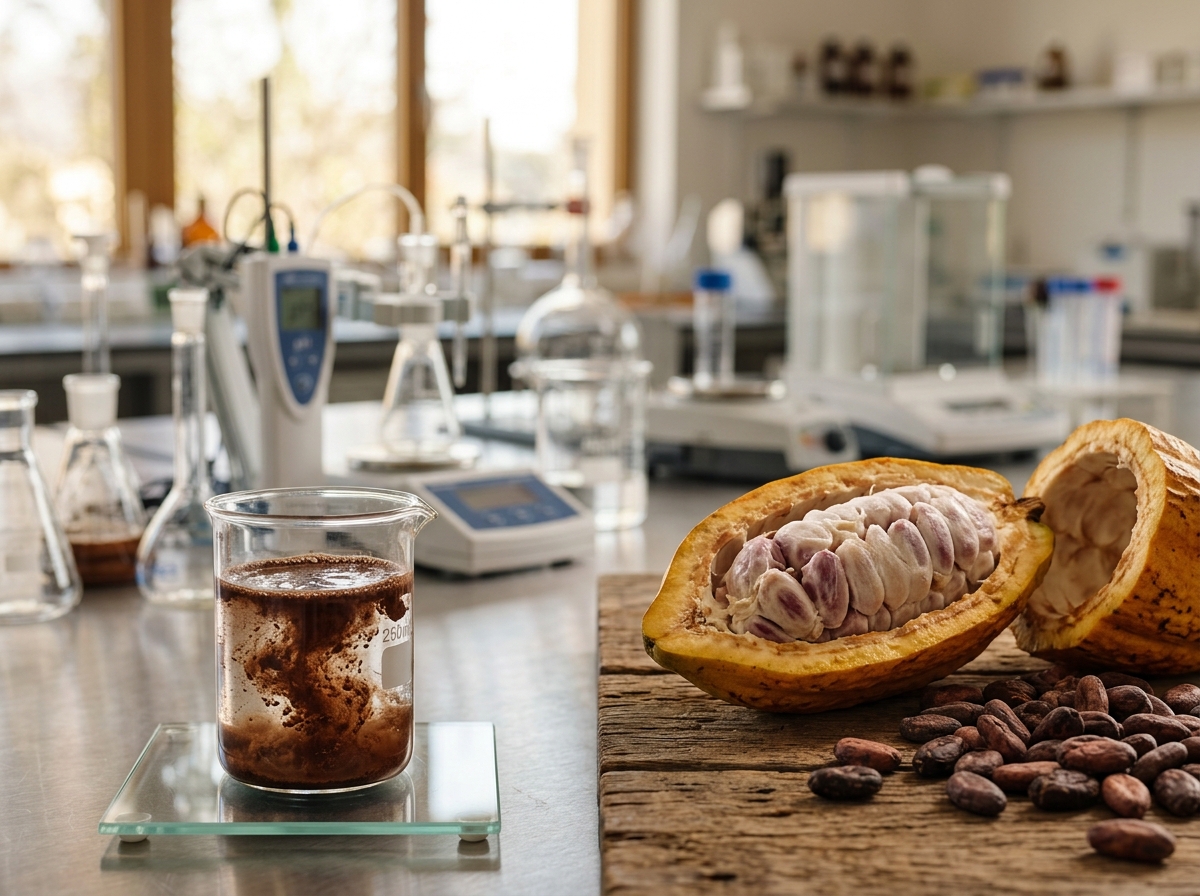 Cocoa pod and laboratory testing of cocoa powder
